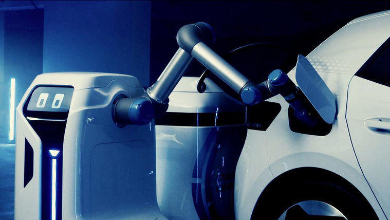 Videón a Volkswagen cuki töltőrobotja Videón a Volkswagen cuki töltőrobotja